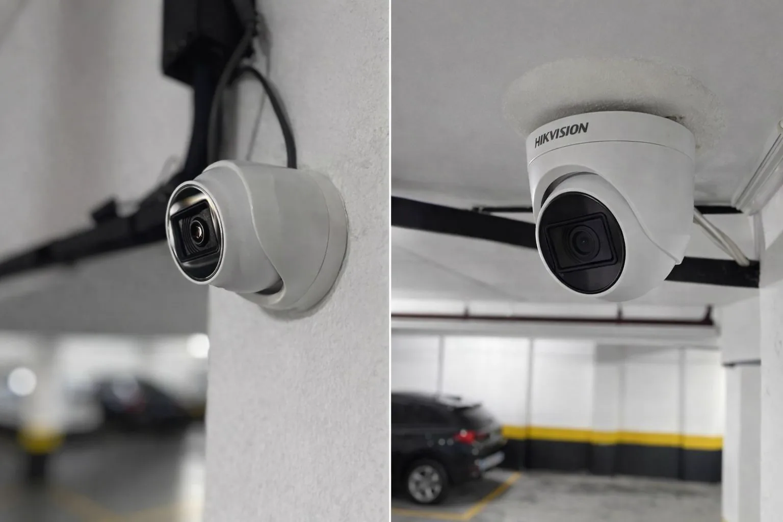 Câmeras de segurança instaladas em garagem de condomínio